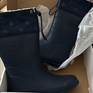 Navy Waterproof Rain Boots with Drawstring Cuff Joules size 7 new in box
